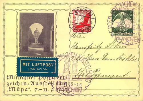 1935, Sonderkarte per Luftpost ab München.