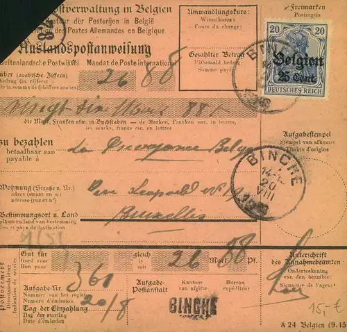 1918, Postanweisung ab BINCHEmt
