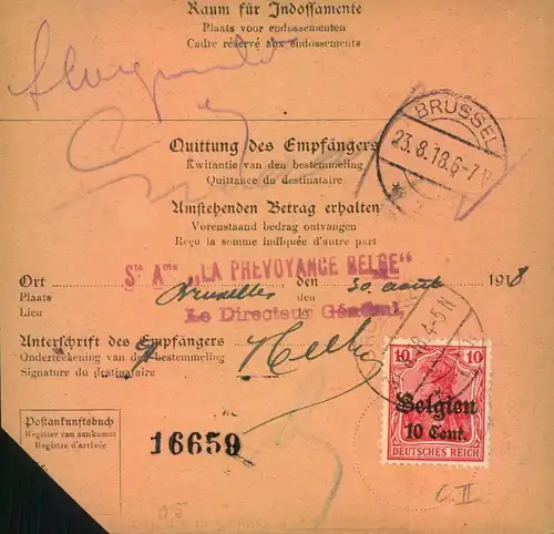1918, Postanweisung ab BINCHEmt