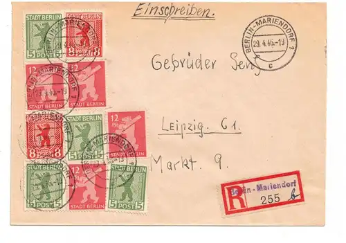 1946, 1946, bunt frankierter. portogerechter R-Brief ab BERLIN-MARIENDORF