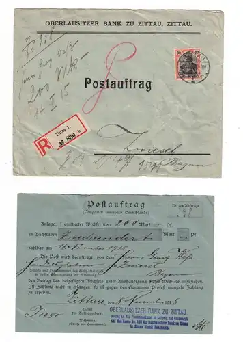 1915, Postauftrag ab "ZITTAU 1 " mit entsprechendem Formular (selten)