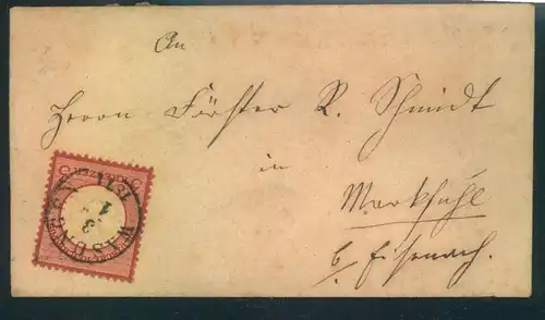 1872, WASUNGEN, nachverwendeter Thrun und Taxisstempel auf Brief mit 3 Kreuzer großer Brustschild