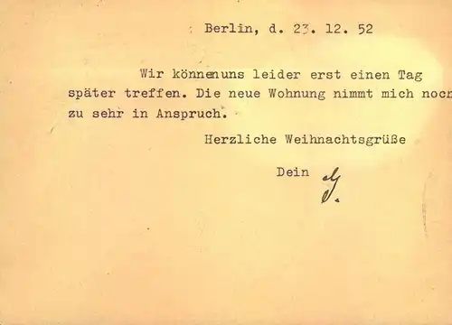 1952, Eilbotenkarte "Gebühr zahlt Empfänger" von "BERLIN-TEMPELHOF" nach Grünau mit "Zurück"-Aufkleber