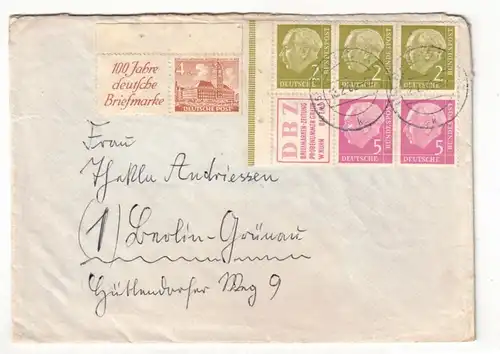 1962, portogerechter Fernbrief mit Heuss Hefcheblatt ( 1 Zdr. fehlt) und 4 Pf. Bauten mit Reklame