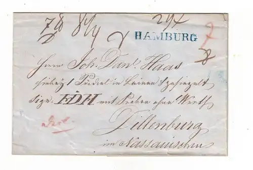 1830, ca..: Faltbrief mit blauem L1 "HAMBURG"