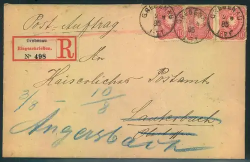 1885, Einschreiben ab GREBENAU