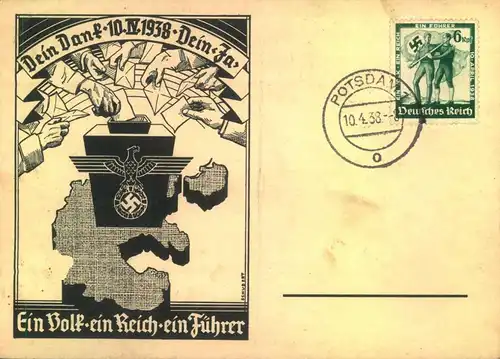 1938, Propagandakarte zum Anschluss Österreichs