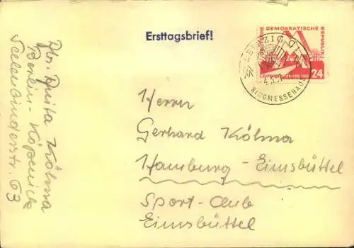 1951, Fernbrief mit 24  Pf. Messe und ESSt 4.9.51
