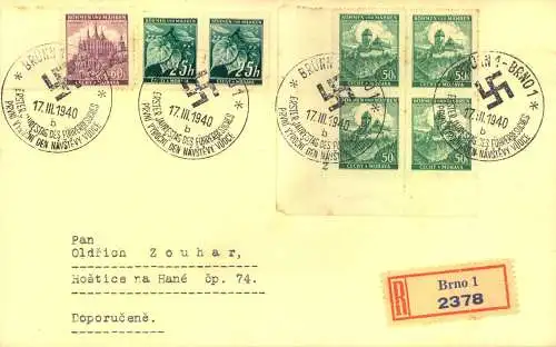 1940, BÖHMEN ND MÄHREN; R-Brief mit Sonderstempel von BRÜNNN brünn