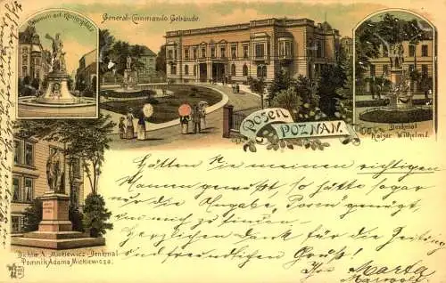 POZNAN (POSEN), Lithographie. gelaufen 1897
