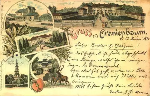 Gruss aus "ORANIENBURG",Lithografie,  gelaufen 1897