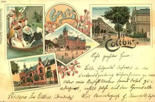 Gruss aus "COTTBUS",Lithografie,  gelaufen 1897