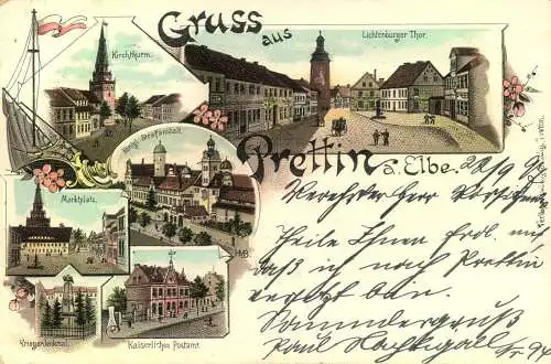 Gruss aus "PRETTIN",Lithografie,  gelaufen 1897