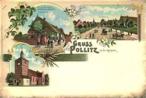 "Gruss aus "POLLITZ in der Altmark"  Lithographie, sauber ungebraucht, ca. 1897