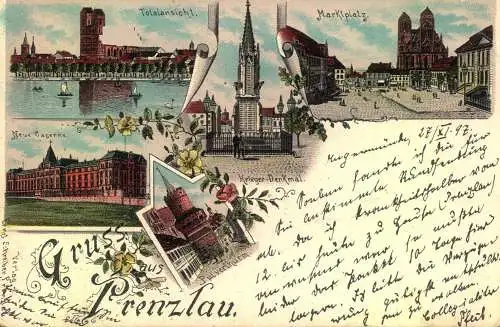 "Gruss aus"PRENZLAU" Lithographie, gelaufen 1897