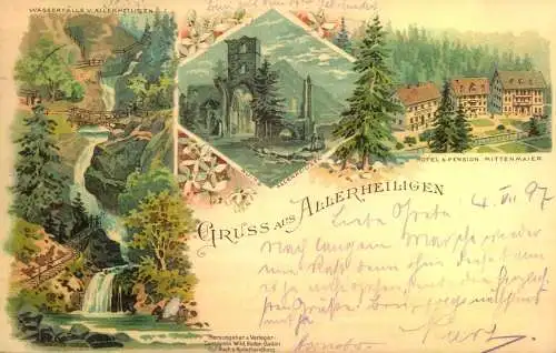 "Gruss aus " ALLERHEILIGEN"  Lithographie, gelaufen 1897