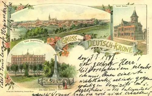 Gruss aus "DEUTSCH - KRONE", , Lithographie. gelaufen 1897