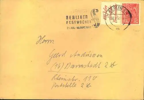 1949, Zusammendruck Reklame / 20 Pf. Bauten /" a) auf Fernbrief.