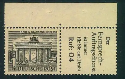 1949, postfrischer Zusammendruck Reklame / 1 Pf. Bauten
