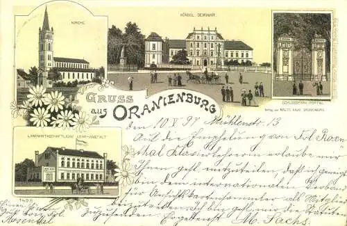 "Gruss aus " ORANIENBURG "  gelaufen 1897