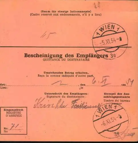 1954, Auslands - Postanweisung mit 80 Pf. Bauten ab  BERLIN 21