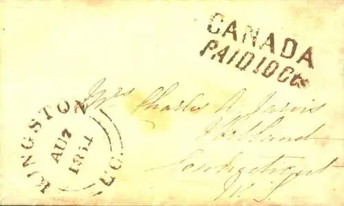 "CANADA PAID 10 CENT" black  2 Line cancellatuin on small envelope from Kingston