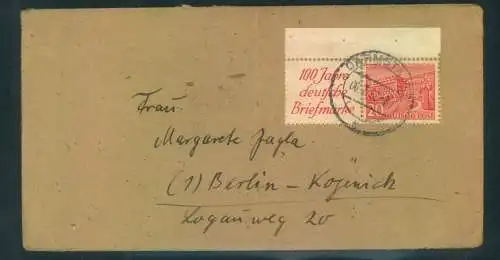 1949, Zusammendruck "100 Jahr deutsche Briefmarken" / 20 Pfg. Bauten auf Fernbrief