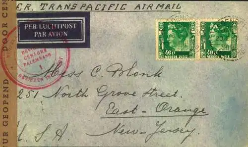Luftpostbrief "Der Vize Consul Paramaribo" nach USA MIT SELTENEM zENSURSTREIFEN