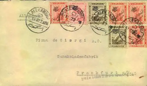 1922, envelope from ALEXANDRIA with 6 overprinted stamüs