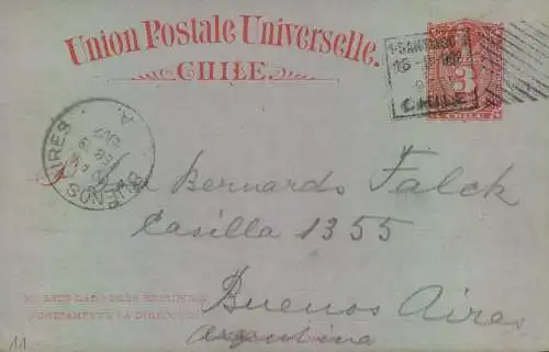 1902, stationery card with Hoster postmark from VALPARAISO to Buenos Aires