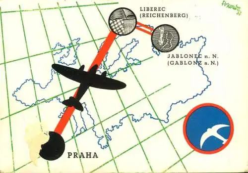1932, Sonderkarte zur Eröffnung der Fluglinie PRAHA - LIEBEREC (Reicenberg)