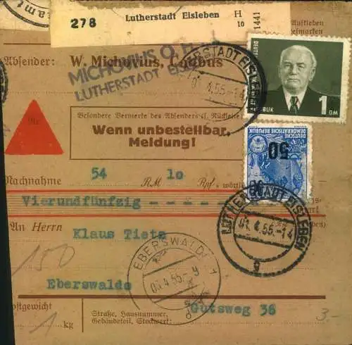 1966, Paketkarte von Lethstadt Eisleben