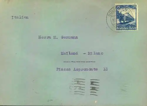 1935, "100 Jahre deutsche Eisenbahn", 25 Pf.  als EF auf Auslandsbrief nach Milano