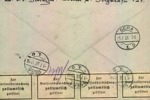 1938,R-Brief von Zürich 10 Hottingen" mit Devisenzensur nach GERA