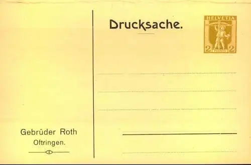 1907,Doppelkarte 2 Rp. Tellknabe Frage und 15 Rp Helvetia mit "Recommandiert" m. Frimenzudruck "Gebr. Roth, Oftringen"