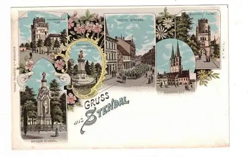 Gruss aus "STENDAL2 , Lithographie. ungelaufen  cca,1897