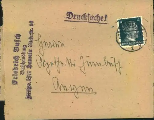 1942,Streifnand mit EF 4 Pf. Hitler ab HAMELN
