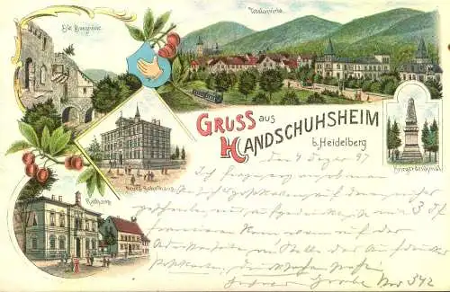 Gruss aus "HANDSCHUHSHEIM“ (heute Karlsruhe;Lithographie. gelaufen 1897