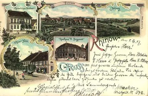 Gruss aus "RHINOW“;Lithographie. gelaufen 1897