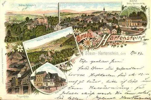 Gruss aus "HARTENSTEIN";Lithographie. gelaufen 1897