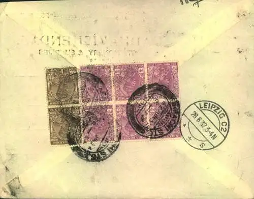 1932,air mail from KARACHI to Leipzig