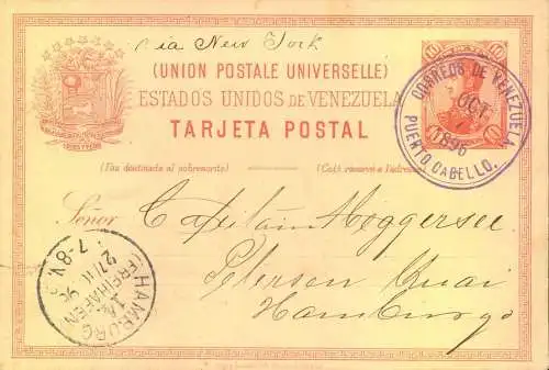 1898, stationery card from "Puerto Cabello" to Hamburg
