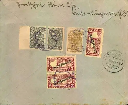 1921, reich frankierter R-Brief ab WIEN in die Schwe. Mit "Deutsh österreich" Frankaturiz