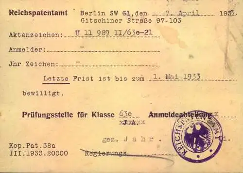 1933, R-Karte als gebührenpflichtig mit "36" Nachporto vom Recuhspatenntant "BERLIN SW 11" nach Marburg