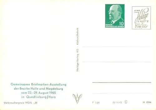 1965, Privatganzsache 10 Pf. Ulbricht "Quedlinburg - Münzerberg", sauber ungebraucht