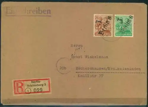 1948, R-Brief mit 24 und 84 Pf. Bezirkshandstempel "Berlin 8" ab "BERLIN SCHÖNEBERG