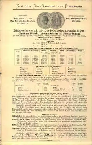 1875, 2 Kr. Franz Josef als EF auf 4 seitiger Inform,atio der "Kohlenwerke der k. u. k. prov. Dux-Bodenbacher Eisenbahm