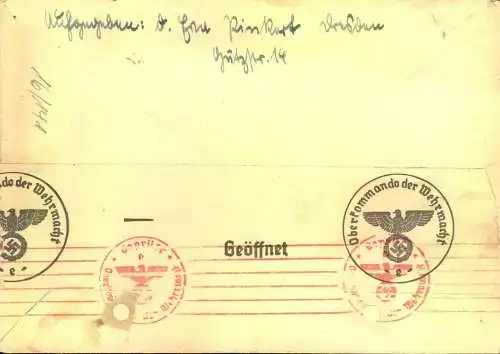 1941, Auslands-Luftpostbrief ab Dresden in die Schweiz