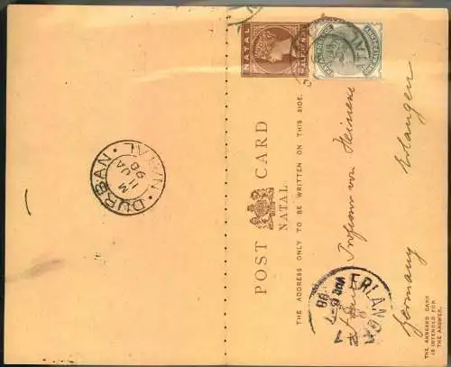 1898, uprated 1/2 d stationery double card to Germany