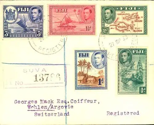 1938, registered letter with 5 pieces of Edward VIII definizives to Switzerland.